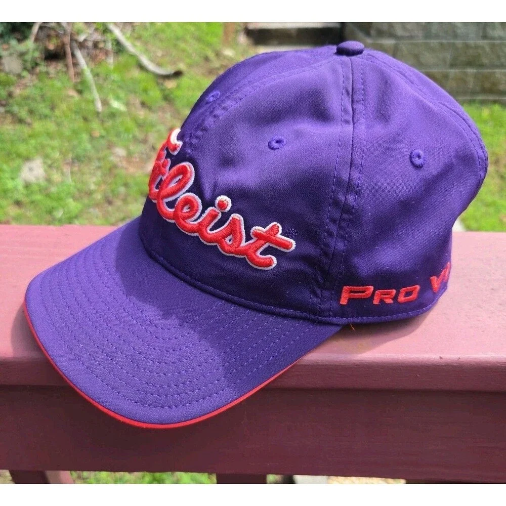Titleist Hat Cap Mens Strapback Adjustable Purple/Orange FootJoy Pro V1 FJ Golf